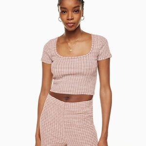 Wilfred Checkered Crop Top - Pink, Brown, and White